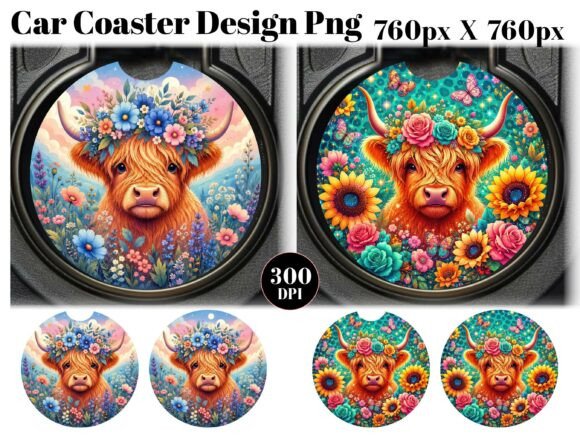 Download Floral Highland Cow Car Coaster PNG - Coaster png Collection