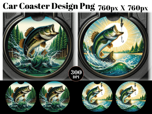 Download Bass Fishing Car Coaster PNG Sublimation - Coaster png Collection