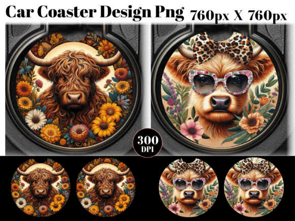 Download Highland Cow Car Coaster PNG Sublimation - Coaster png Collection