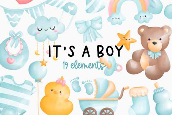 Download It's a Boy Clipart, Baby Boy Shower - Premium Bundle